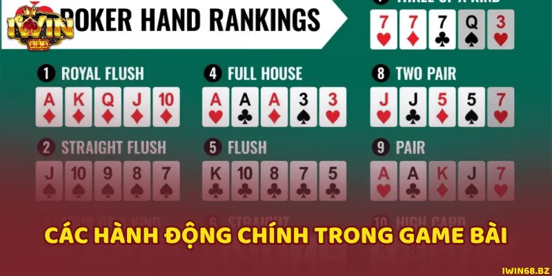 Những hành động hợp lệ trong quá trình đánh bài và đặt cược